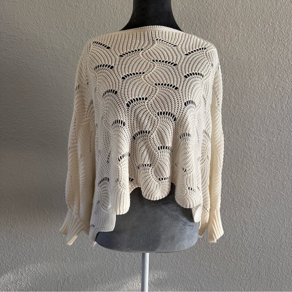 moon & madison Sweaters - Moon & Madison Cream Knit Poncho Sweater – Size Small